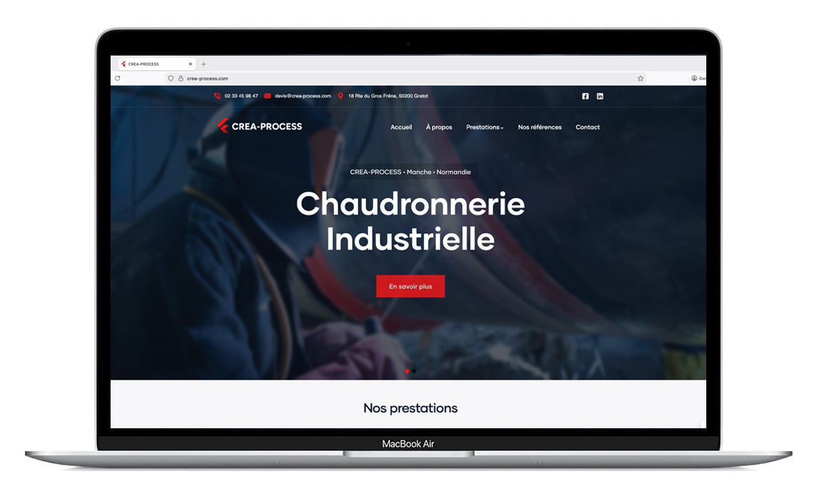 Création site internet CREA-PROCESS – chaudronnerie industrielle Normandie – Agence Pomme de Com'